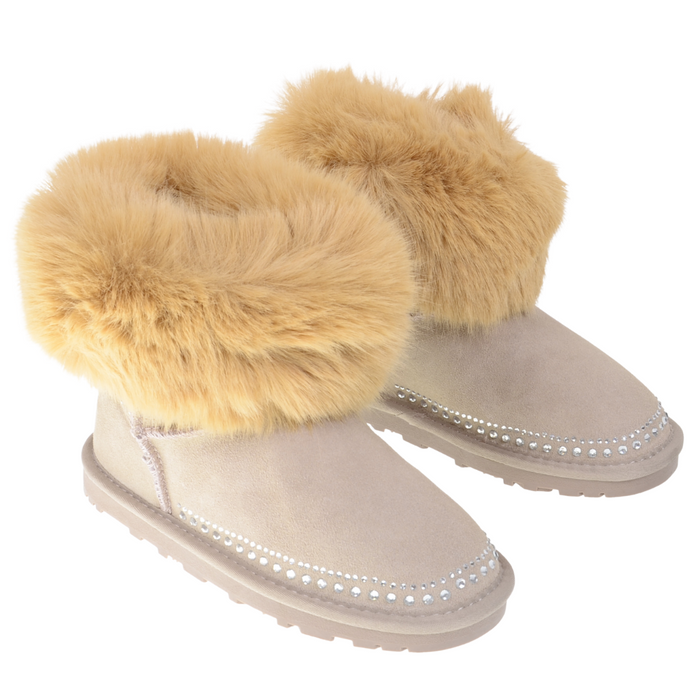 Beige Suede Faux Fur Boots