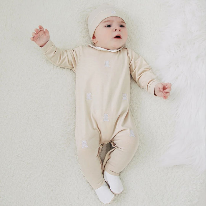Beige Teddy Babygrow & Hat