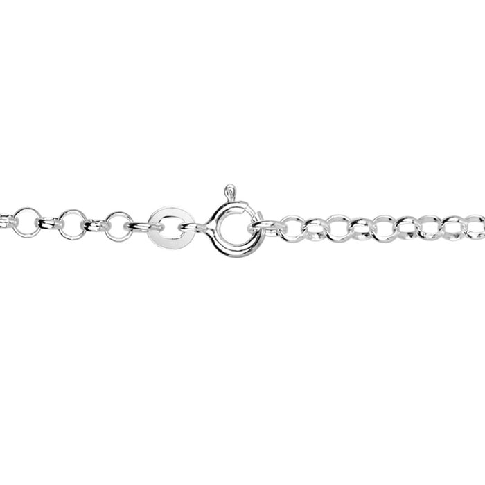 Close-up of rose gold vermeil belcher chain necklace with spring ring clasp and round link detail on white background.