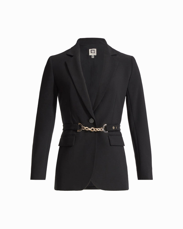 Anne Klein ANNE BLACK Belted Notch Lapel Single-Button Jacket
