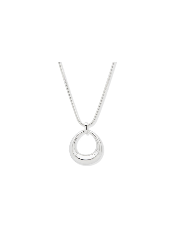 Anne Klein Silver Tone Bevel Oval Necklace