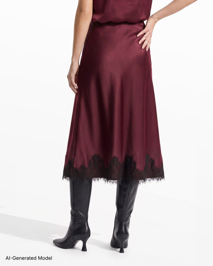 Anne Klein Bias Flared Skirt with Lace Trim