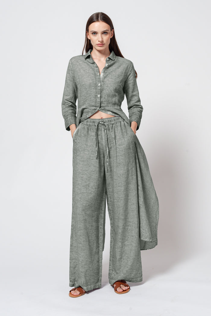 Billow Linen Blend Slacks - Salvia