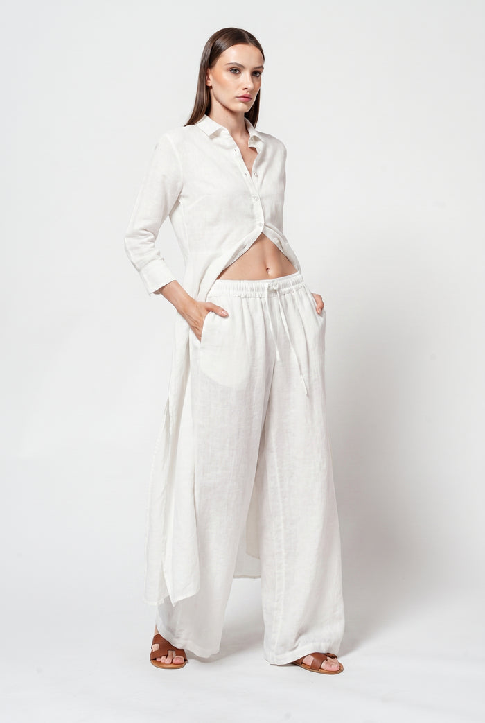 Billow Linen Blend Slacks - White