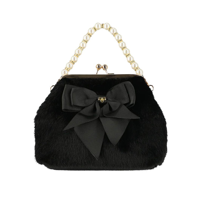 Black Faux Fur & Pearl "Hope" Handbag