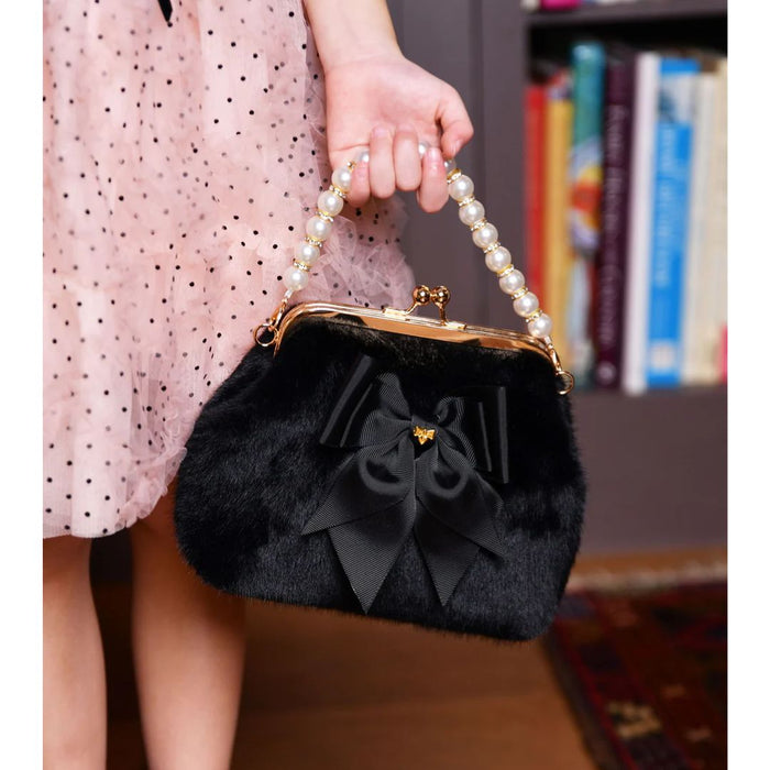 Black Faux Fur & Pearl "Hope" Handbag