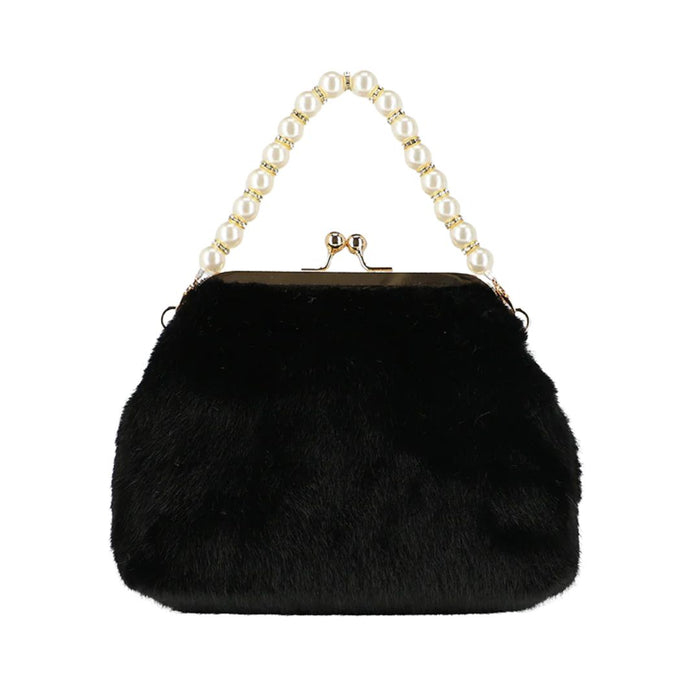 Black Faux Fur & Pearl "Hope" Handbag