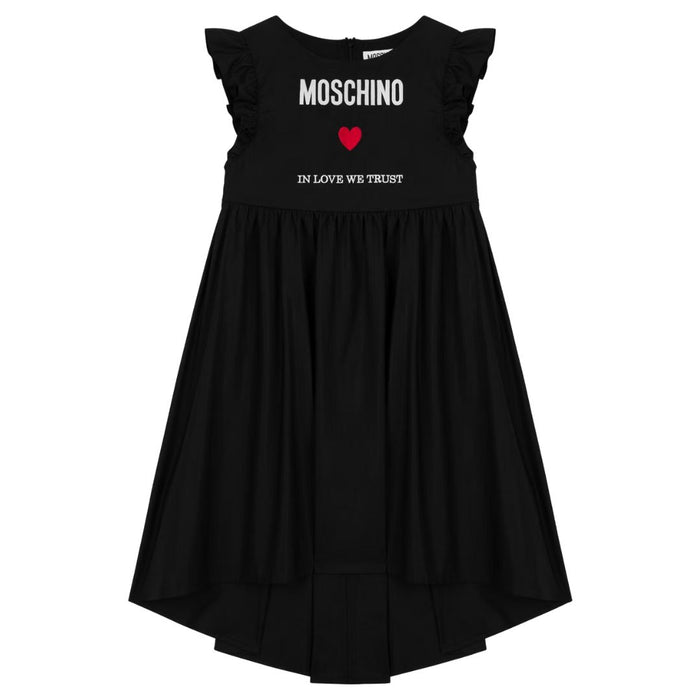 Black 'In Love We Trust' Heart Poplin Dress