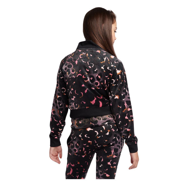 Black Leopard Print & Diamante Logo Bootcut Tracksuit
