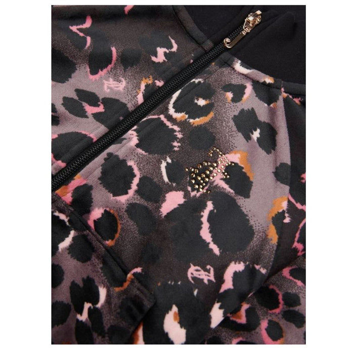 Black Leopard Print & Diamante Logo Bootcut Tracksuit