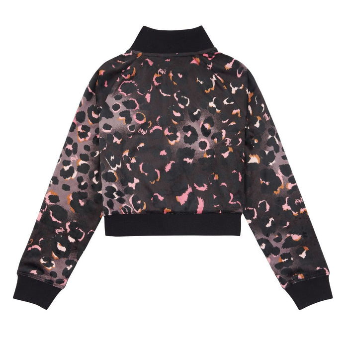 Black Leopard Print & Diamante Logo Bootcut Tracksuit