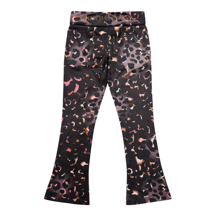 Black Leopard Print & Diamante Logo Bootcut Tracksuit