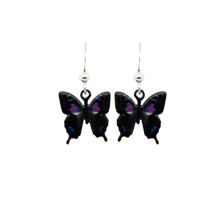 Black & Purple Butterfly Earrings, Sterling Silver Earwires, Item# 2301