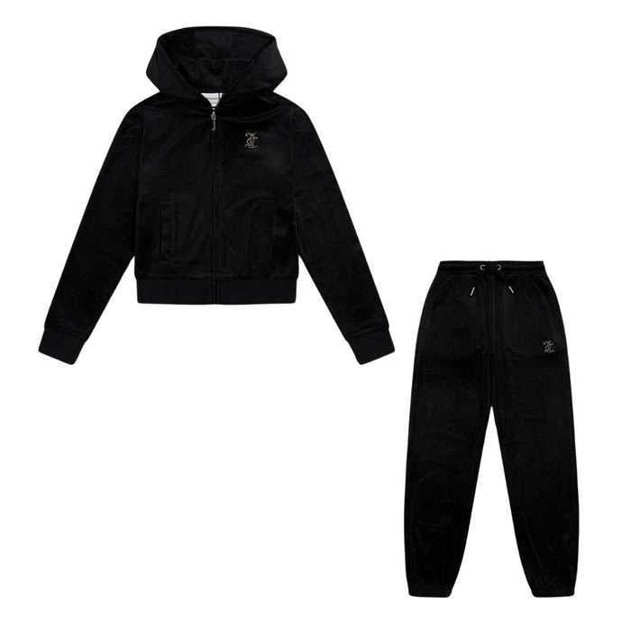 Black Slim Leg Glitter & Diamante Logo Tracksuit