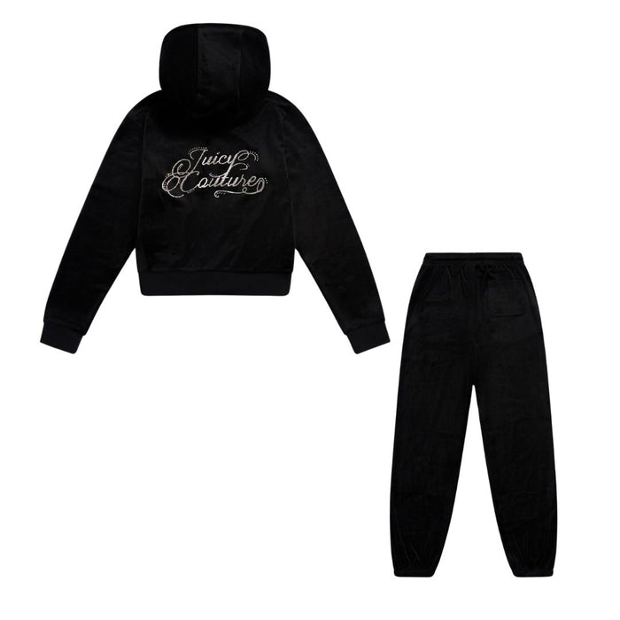 Black Slim Leg Glitter & Diamante Logo Tracksuit