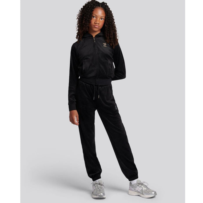 Black Slim Leg Glitter & Diamante Logo Tracksuit