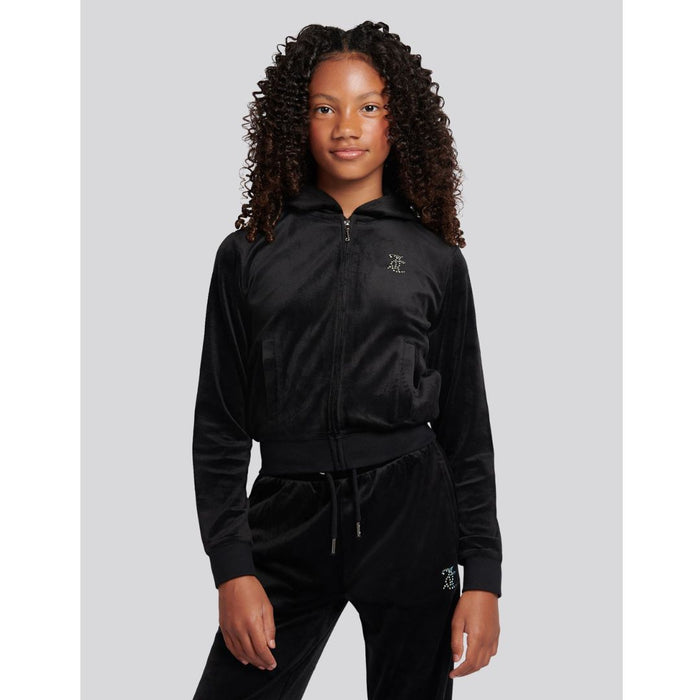 Black Slim Leg Glitter & Diamante Logo Tracksuit