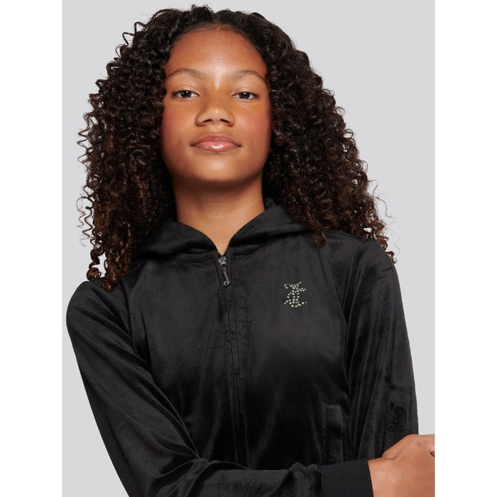 Black Slim Leg Glitter & Diamante Logo Tracksuit