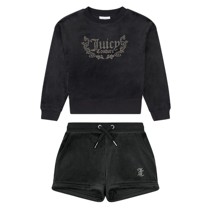 Black Velour Sweat Top & Shorts Set