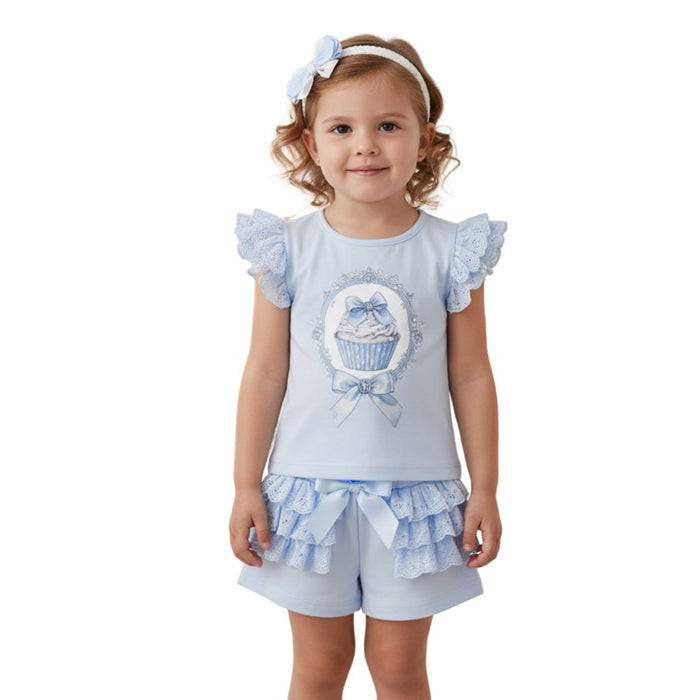 Blue Cupcake Shorts Set & Headband