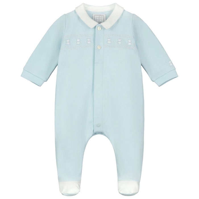 Blue Embroidered Teddy Babygrow & Hat