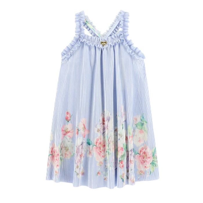 Blue Floral Pleated Dress