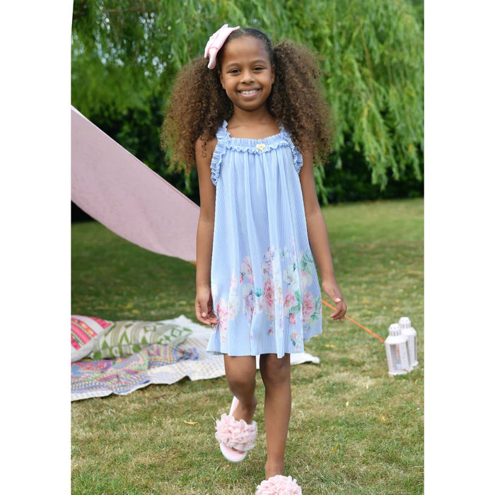 Blue Floral Pleated Dress