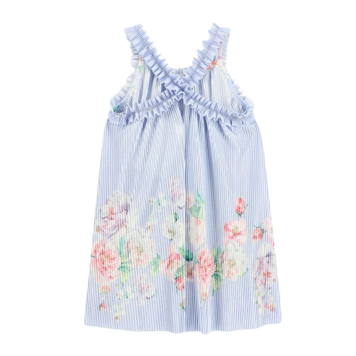 Blue Floral Pleated Dress