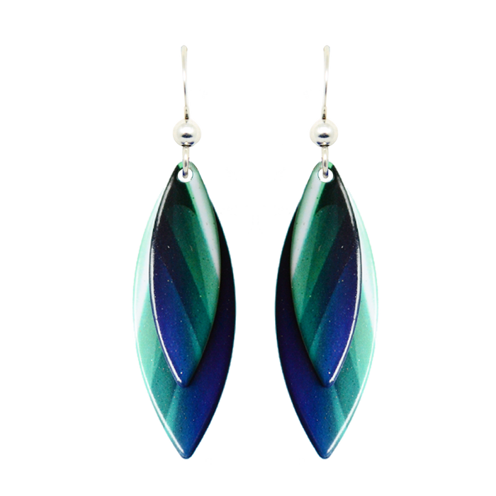 Blue Green Twirl Earrings, Sterling Silver Earwires, Item# 3006