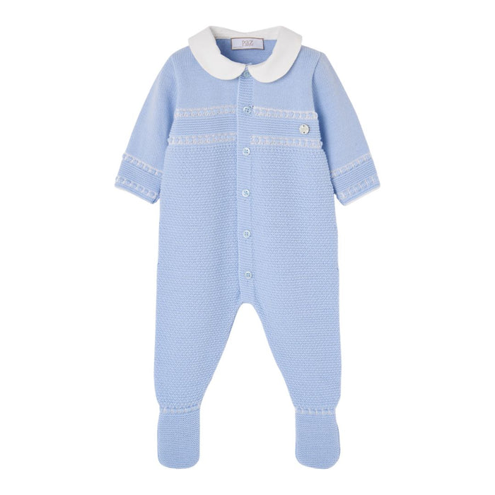 Blue Knitted Front Opening Babygrow