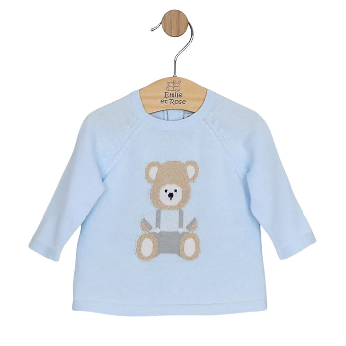 Blue Knitted Teddy 2 Piece & Hat