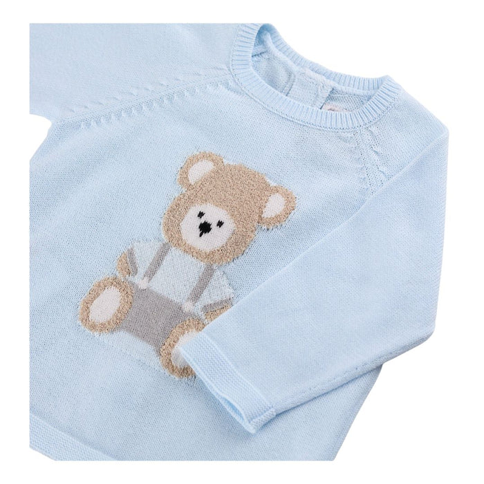 Blue Knitted Teddy 2 Piece & Hat
