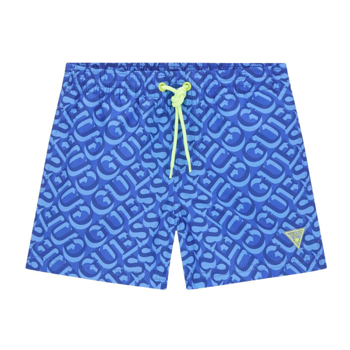 Blue Logo Print Swim Shorts
