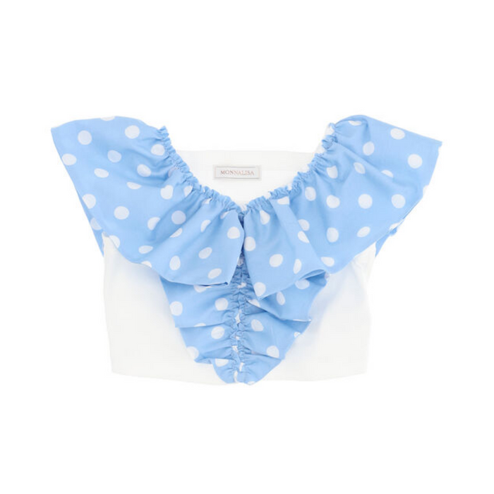 Blue Polka Dot Ruffle Top