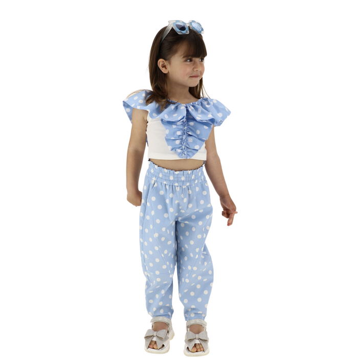 Blue Polka Dot Ruffle Top
