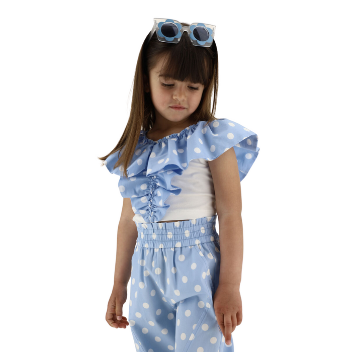 Blue Polka Dot Ruffle Top