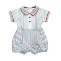 Blue & Red Striped Shorts Set