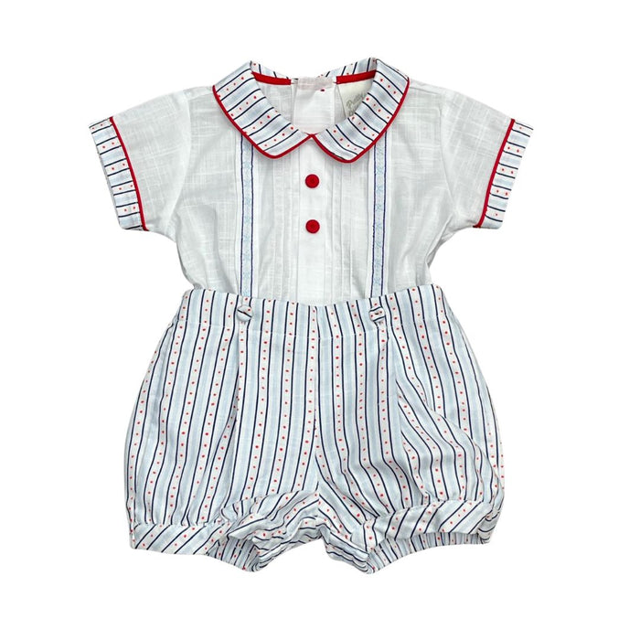 Blue & Red Striped Shorts Set
