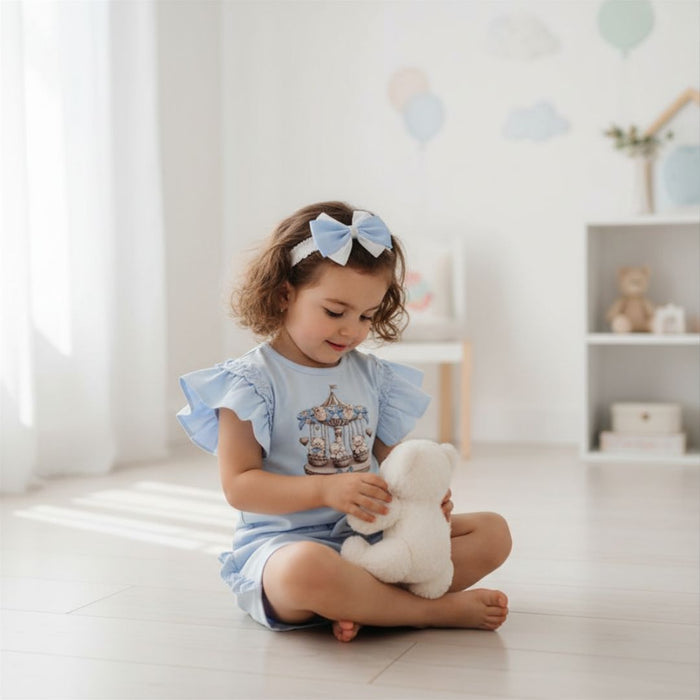 Blue Teddy Carousel Shorts Set & Headband