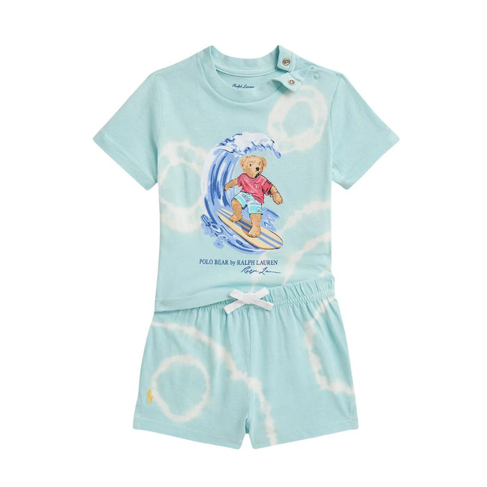 Blue Tie-Dye Polo Bear Shorts Set