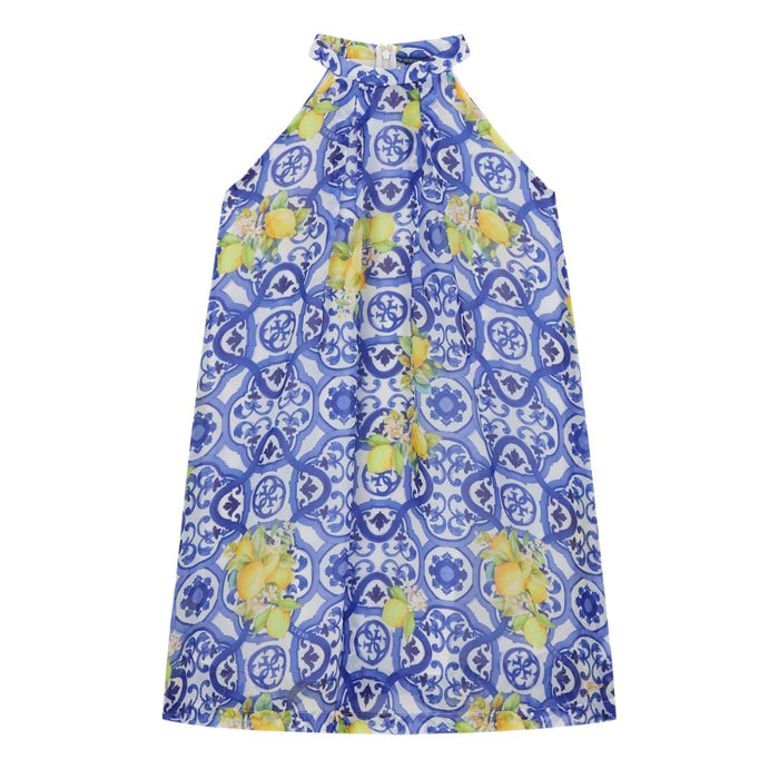 Blue Tile Print & Lemons Dress