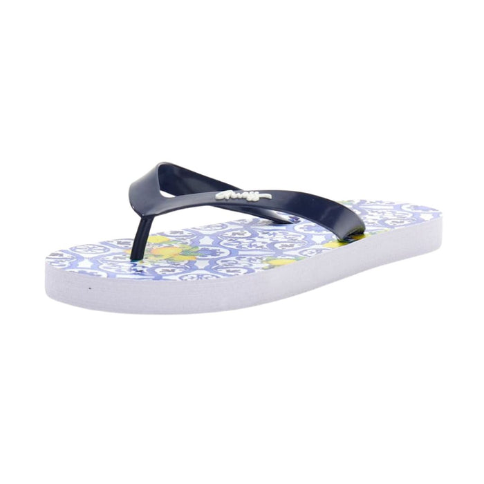 Blue Tile Print & Lemons Flip Flops
