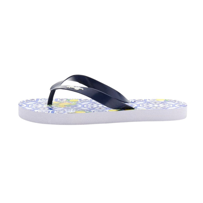 Blue Tile Print & Lemons Flip Flops