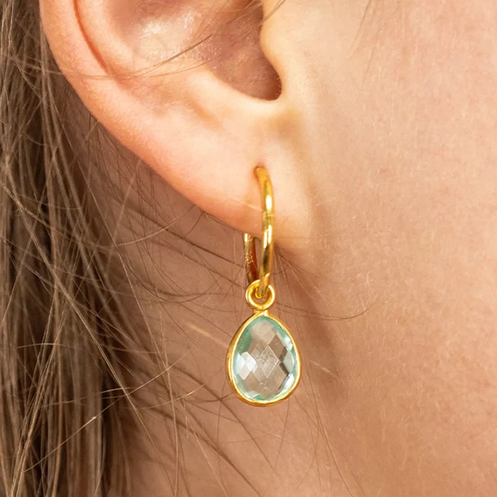 Blue Topaz Drop Hoop Earrings | Gold - December