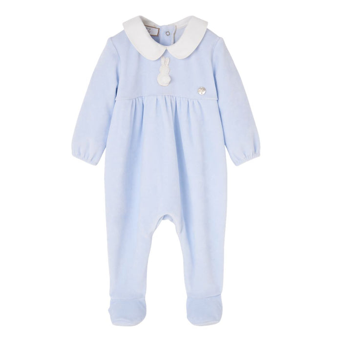 Blue Velour Bunny Babygrow