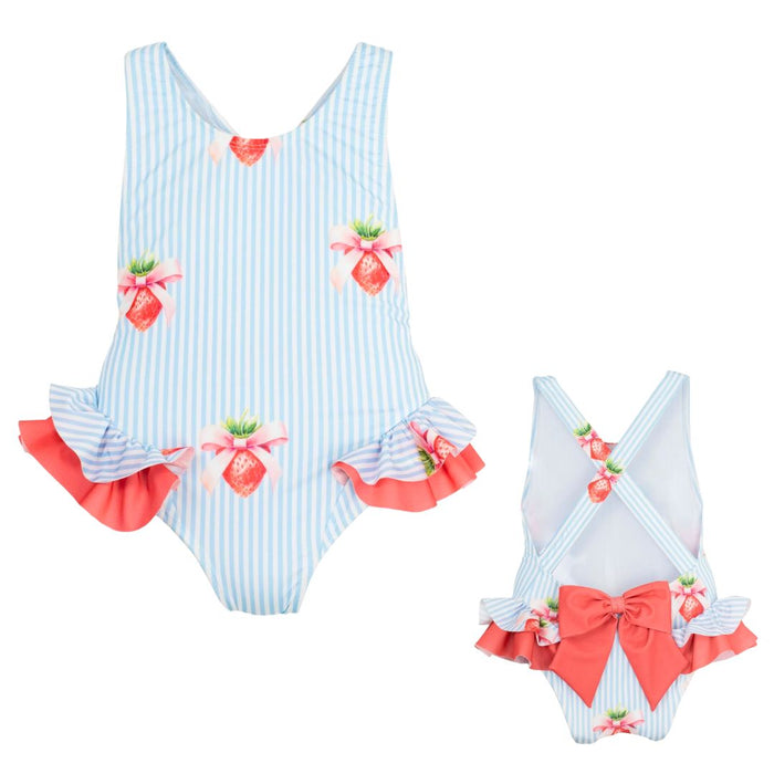 Blue & White Bahamas Strawberries Swimsuit
