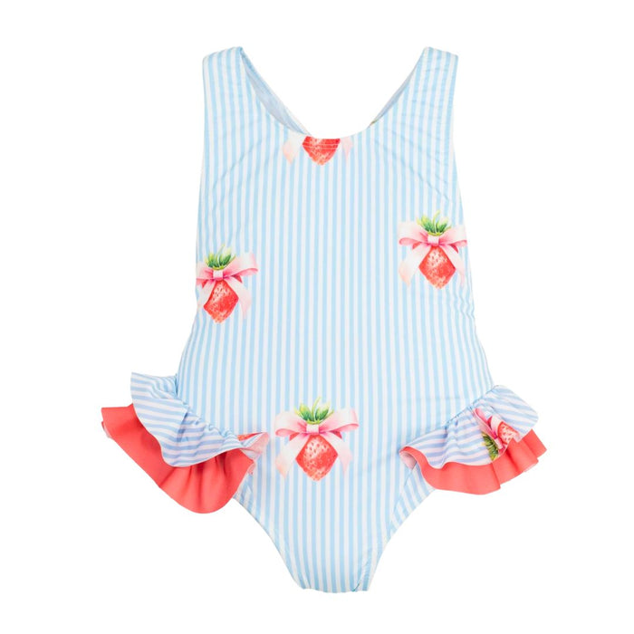 Blue & White Bahamas Strawberries Swimsuit