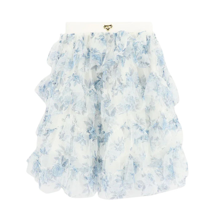 Blue & White Floral Tulle Skirt Set