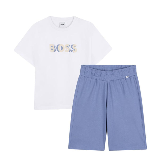 Blue & White Shorts Set