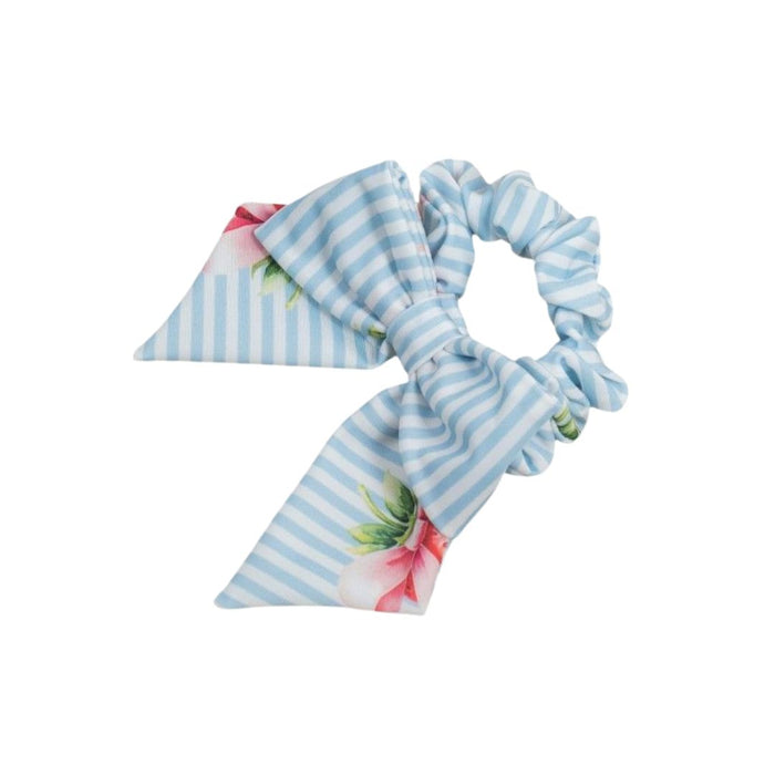 Blue & White Strawberries Bow Scrunchie